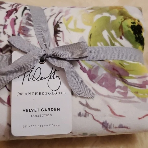 2 Anthropologie Floral Velvet Euro Pillow Sham Set of 2; 26”x26” - Picture 10 of 12